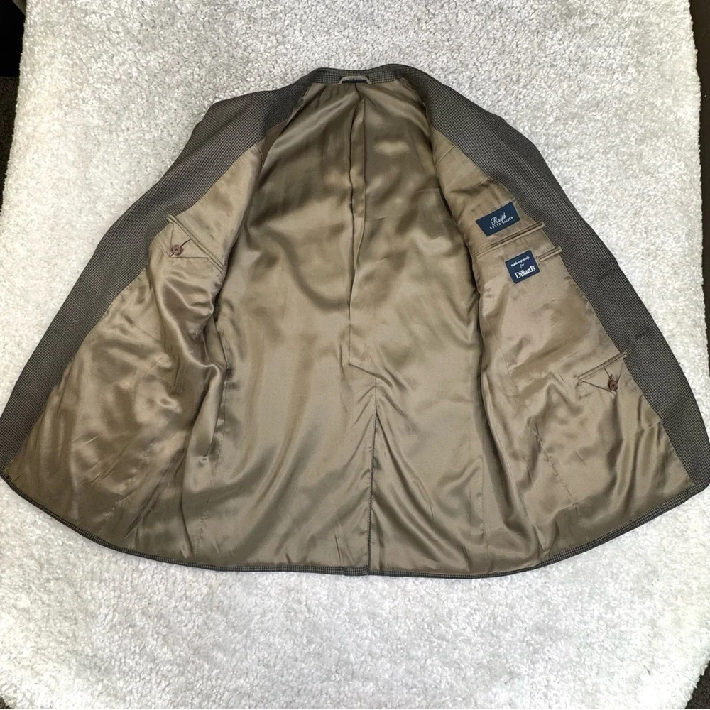 Ralph Lauren Sports Jacket Blazer Houndstooth Olive Brown Silk Wool Dillards 42R